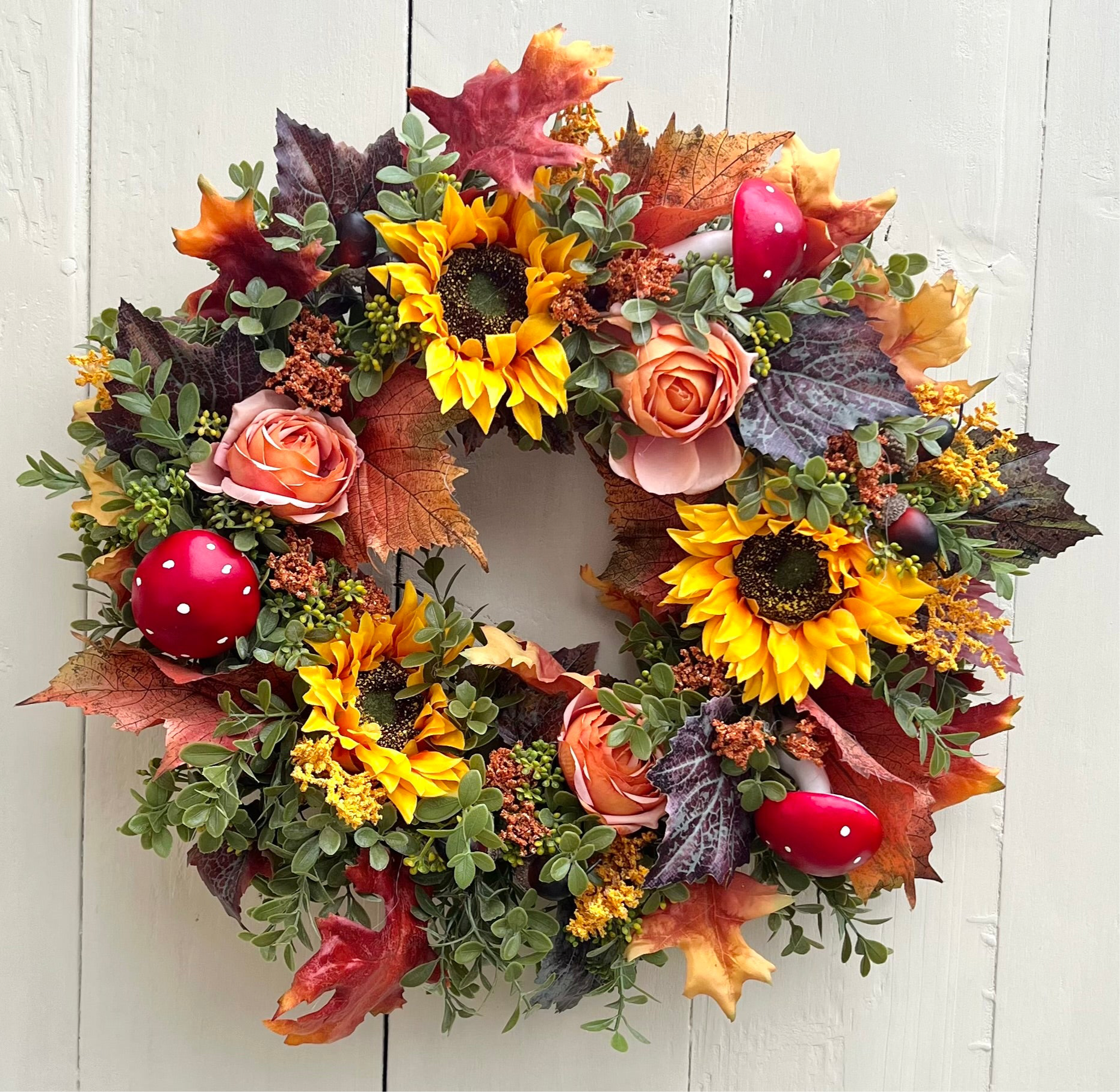 Autumn Solstice Autumn Wreath Toadstool/Sunflower – B&N Blossoms