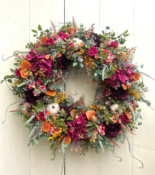 Witches Harvest Autumn Wreath Pink/Orange